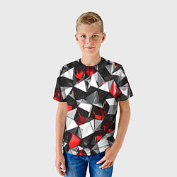Футболка детская Красно-белые рельефные треугольники на чёрном фоне, цвет: 3D-принт — фото 2