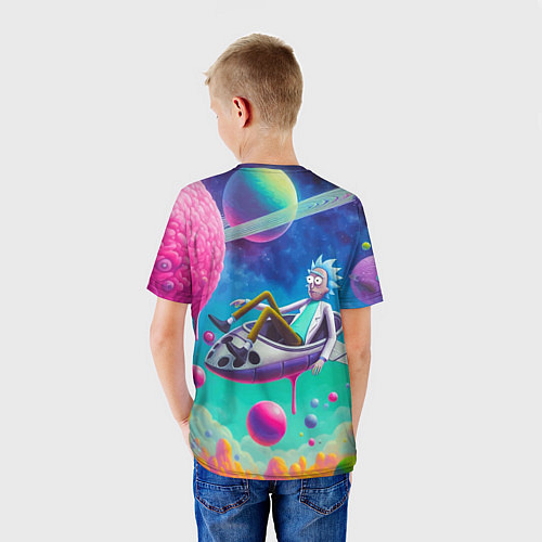 Детская футболка Рик в космической лодке - сюрреализм / 3D-принт – фото 4