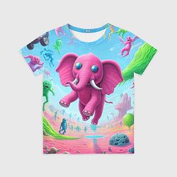 Детская футболка Парящий в воздухе розовый слон - сюрреализм