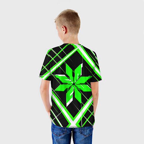 Детская футболка Зелёно-белая звезда и полосы на чёрном фоне / 3D-принт – фото 4