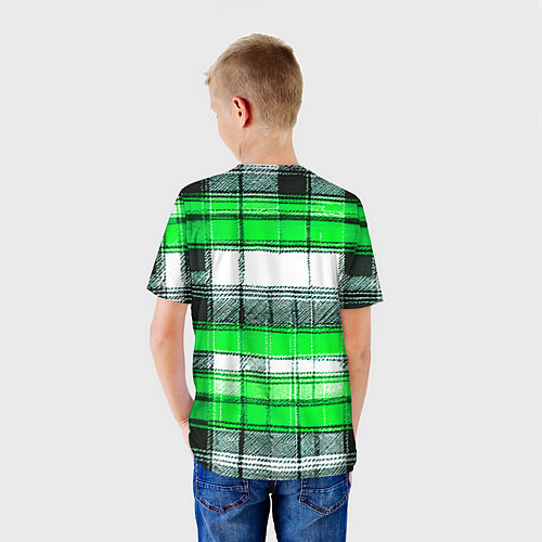 Детская футболка Чёрные полосы на зелёном-белом фоне / 3D-принт – фото 4