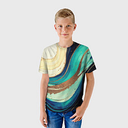 Футболка детская Смешение золота и бирюзовых красок, цвет: 3D-принт — фото 2