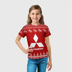 Футболка детская Новогодний Mitsubishi с оленями, цвет: 3D-принт — фото 2