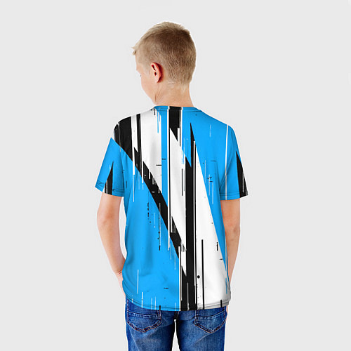 Детская футболка Чёрно-белые вертикальные полосы на синем фоне / 3D-принт – фото 4