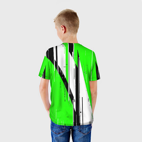 Детская футболка Black and white vertical stripes on a green backgr / 3D-принт – фото 4