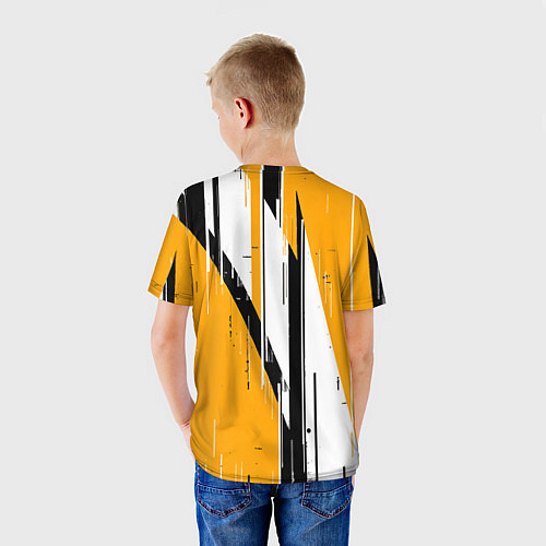 Детская футболка Чёрно-белые вертикальные полосы на жёлтом фоне / 3D-принт – фото 4