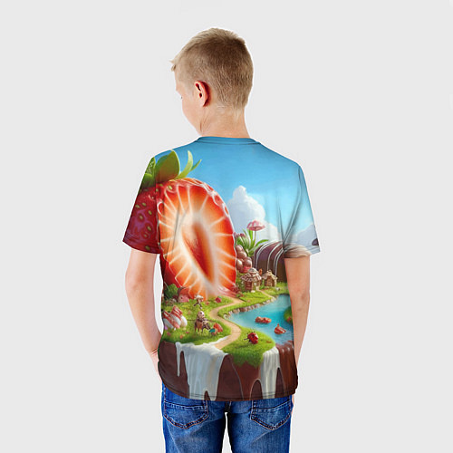 Детская футболка Клубничная планета - нейроарт фантазия / 3D-принт – фото 4