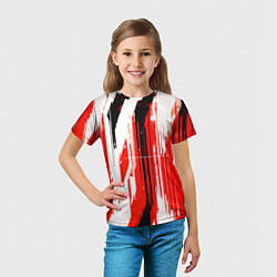 Футболка детская Вертикальные чёрно-белые линии на красном фоне, цвет: 3D-принт — фото 2