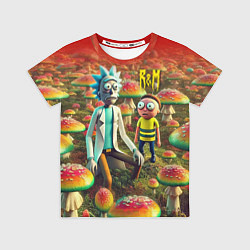 Детская футболка Рик и Морти заблудились в мухоморном поле