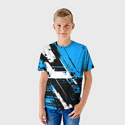 Футболка детская Diagonal black and white stripes on a blue backgro, цвет: 3D-принт — фото 2