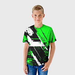 Футболка детская Diagonal black and white stripes on a green backgr, цвет: 3D-принт — фото 2