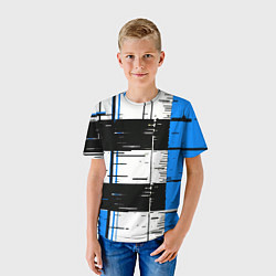 Футболка детская Синие и чёрные полосы на белом фоне, цвет: 3D-принт — фото 2