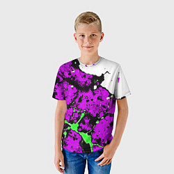 Футболка детская Зелёно-розовая абстракция на белом фоне, цвет: 3D-принт — фото 2