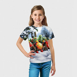 Футболка детская Красные и желтый новогодние шары, цвет: 3D-принт — фото 2