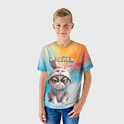 Футболка детская Кот в шапке зайца, цвет: 3D-принт — фото 2
