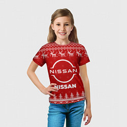 Футболка детская Новогодний Nissan с оленями, цвет: 3D-принт — фото 2