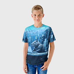 Футболка детская Капибара программист под водой, цвет: 3D-принт — фото 2