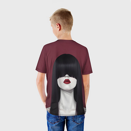 Детская футболка Поп арт девушка на бордовом / 3D-принт – фото 4