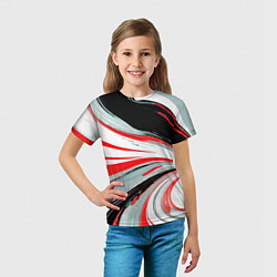Футболка детская Волнистые бело-красные линии на чёрном фоне, цвет: 3D-принт — фото 2