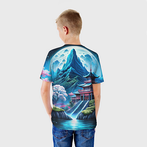 Детская футболка Пейзаж Японии и горы / 3D-принт – фото 4
