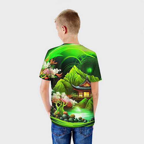 Детская футболка Природа Японии в зеленых цветах / 3D-принт – фото 4