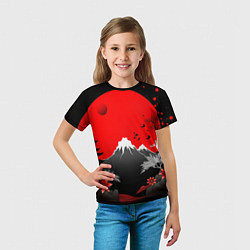 Футболка детская Японская гора и красная луна, цвет: 3D-принт — фото 2