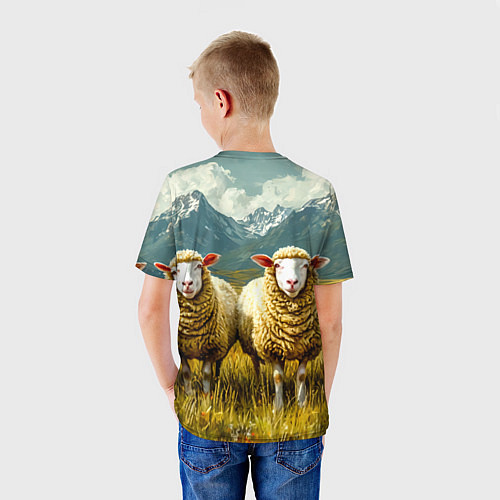 Детская футболка Четыри овцы в горах / 3D-принт – фото 4