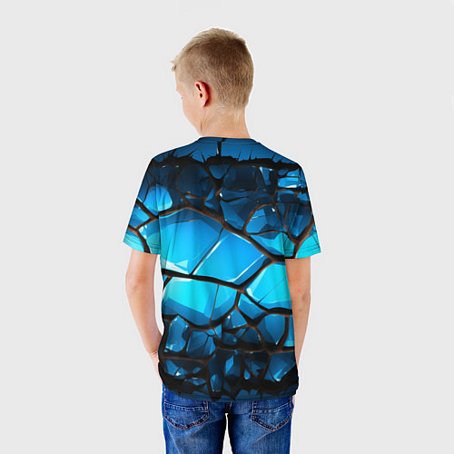 Детская футболка Синяя текстура объемных плит / 3D-принт – фото 4