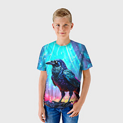 Футболка детская Черный ворон в неоне, цвет: 3D-принт — фото 2