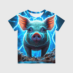 Футболка детская Свинья и разряды молний, цвет: 3D-принт