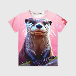 Детская футболка Выдра в розовом цвете