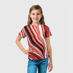 Футболка детская Волнистые вертикальные чёрно-красные полосы, цвет: 3D-принт — фото 2