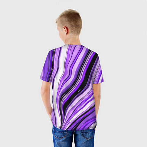 Детская футболка Волнистые вертикальные чёрно-фиолетовые полосы / 3D-принт – фото 4