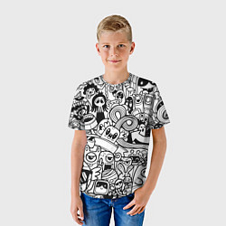 Футболка детская Black and white doddle monsters, цвет: 3D-принт — фото 2