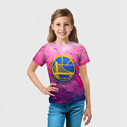 Футболка детская Голден Стэйт Уорриорз в розовом, цвет: 3D-принт — фото 2