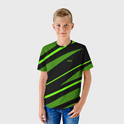 Футболка детская Sport чёрный и зелёный полосы, цвет: 3D-принт — фото 2