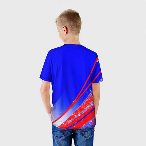 Детская футболка Герб России на фоне цветов флага государства / 3D-принт – фото 4