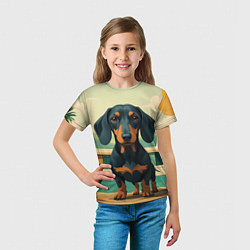 Футболка детская Такса и лето, цвет: 3D-принт — фото 2