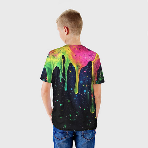 Детская футболка Разноцветные потеки краски / 3D-принт – фото 4