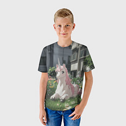 Футболка детская Единорог в городе, цвет: 3D-принт — фото 2