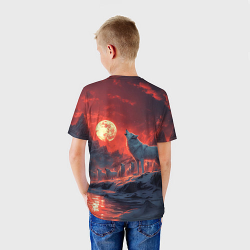 Детская футболка Белый волк воет на луну / 3D-принт – фото 4