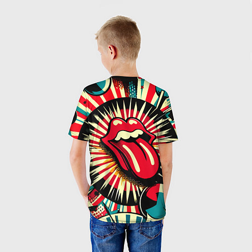 Детская футболка Logo of the Rolling Stones - pop art / 3D-принт – фото 4