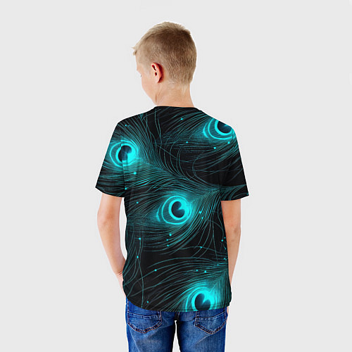 Детская футболка Светящиеся перья павлина паттерн / 3D-принт – фото 4