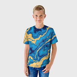 Футболка детская Синий мрамор с золотом, цвет: 3D-принт — фото 2