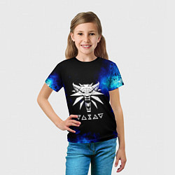 Футболка детская Ведьмак лого синие краски, цвет: 3D-принт — фото 2