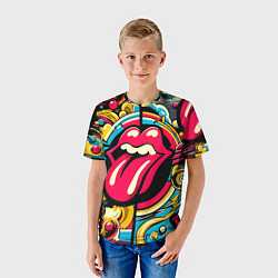 Футболка детская Rolling Stones logo - pop art pattern, цвет: 3D-принт — фото 2