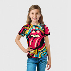 Футболка детская Rolling Stones logo - pop art pattern, цвет: 3D-принт — фото 2