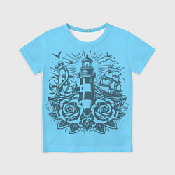 Детская футболка Маяк с розами и кораблем