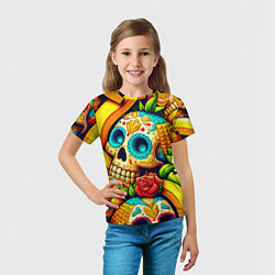 Футболка детская Colorfull skulls and bananas - pop art pattern, цвет: 3D-принт — фото 2