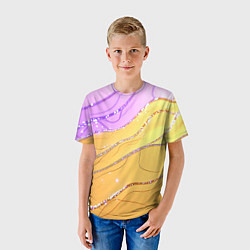 Футболка детская Фиолетово-золотая текстура с блестяшками, цвет: 3D-принт — фото 2
